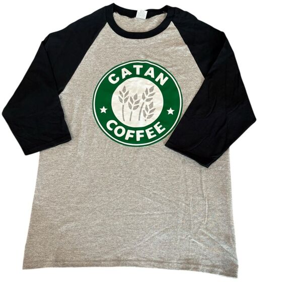 Catan Coffee Raglan Tee Shirt Black and Gray Green Unisex - Picture 3 of 6